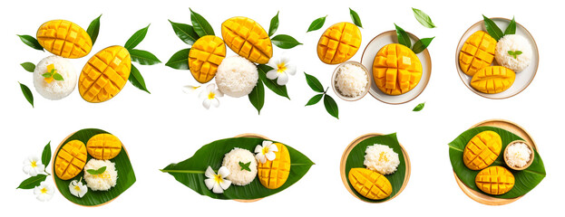 Delicious mango dishes with rice and flowers, perfect for tropical cuisine inspiration.