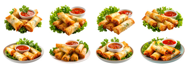 Delicious spring rolls served with fresh cilantro and spicy dipping sauce.