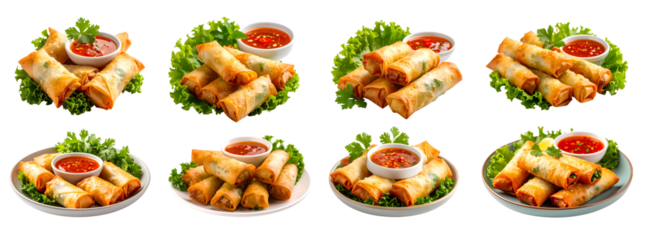 Delicious spring rolls served with fresh cilantro and spicy dipping sauce.