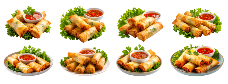 Delicious spring rolls served with fresh cilantro and spicy dipping sauce.
