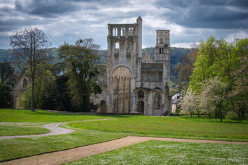 Ruins of Jumieges Abbey by the Seine River, Normandy