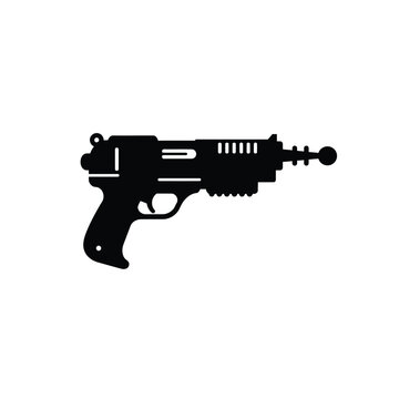 Black Silhouette Sci Fi Ray Gun Vector Icon raygun