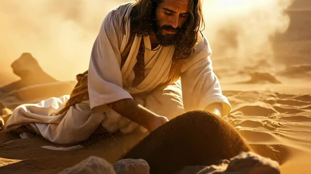 Jesus Christ in Creation scene creating all things including man from the dust