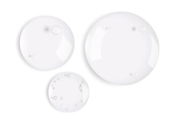 Transparent cosmetic beauty products drops and smears isolated on white background realistic illustration