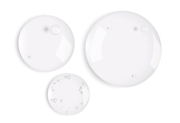 Transparent cosmetic beauty products drops and smears isolated on white background realistic vector illustration