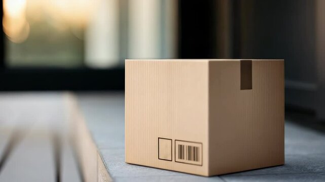 Cardboard box with barcode doorstep and floor soft packaging light