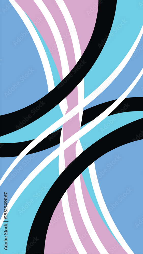 Poster colorful abstract composition with geometric shapes and curved lines on a transparent background