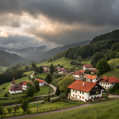 beautiful village roed, backround dark cloudy