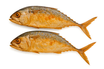 Asian culinary ingredient stock,Local Thai home-cooked fish,Minimal food composition in Thai food style,Fried two fishes-pla-too, delicious, transparent background