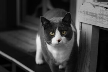 Old domestic cat looks on at me lens © Mardy