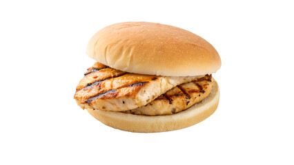 a grilled chicken sandwich with a plain bun isolated on transparent background