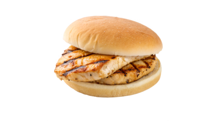 a grilled chicken sandwich with a plain bun isolated on transparent background