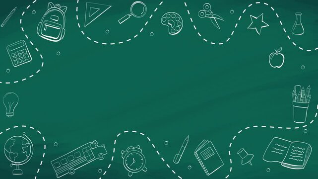 Back to school doodle elements on chalkboard animation background