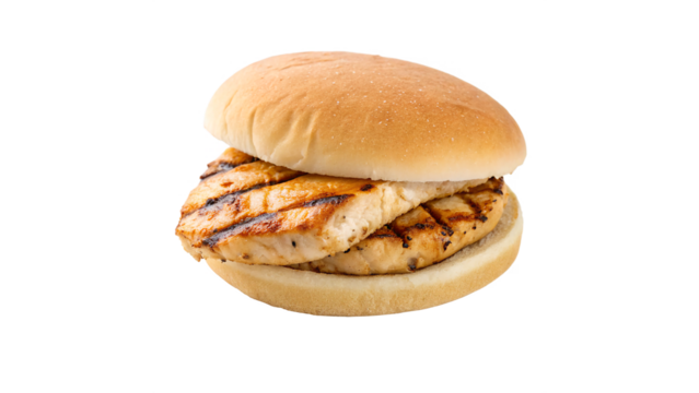 a grilled chicken sandwich with a plain bun isolated on transparent background