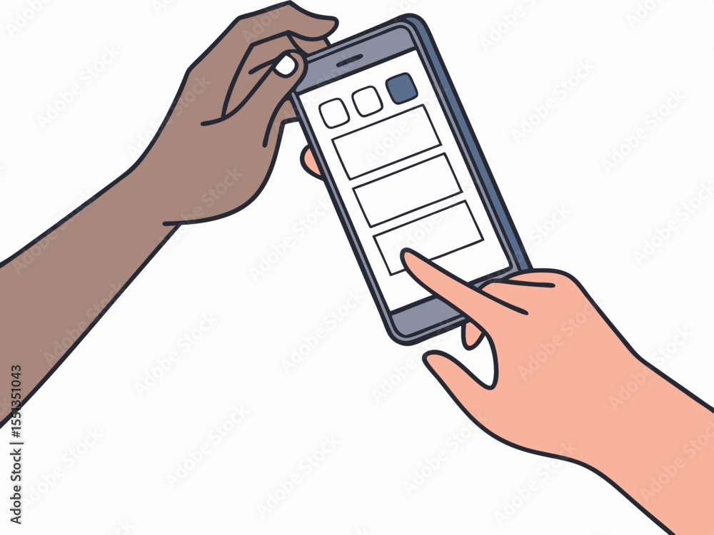 Poster two hands interact with a smartphone displaying a simple form