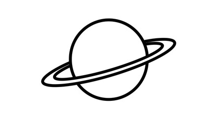 Simple and clean black outline vector icon of the planet Saturn with its signature ring