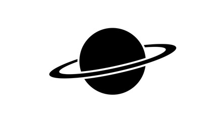 Simple and clean black outline vector icon of the planet Saturn with its signature ring
