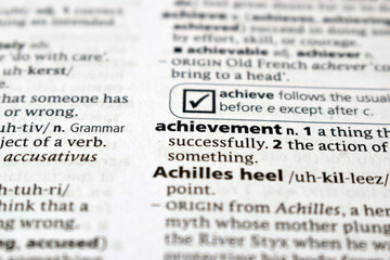 English Definition Dictionary Of Printed Word -  Achievement Close Up