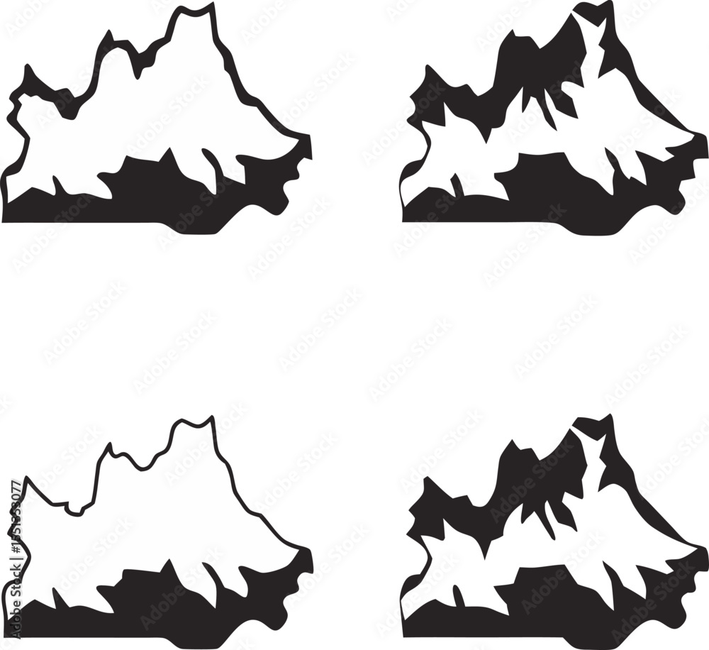 Poster abstract mountain range silhouettes in black and white arranged in quadrants providing a versatile d