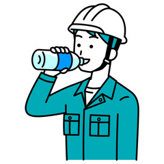 水分補給をする作業員の男性