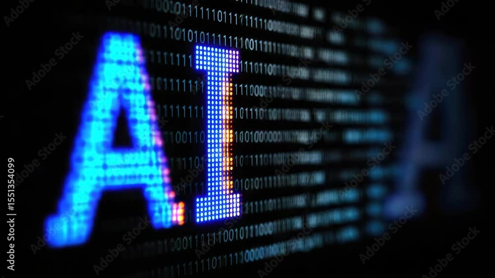 Aufkleber ai text on digital binary code background in web animation