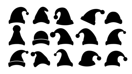 Silhouettes of Christmas hats. Santa Claus