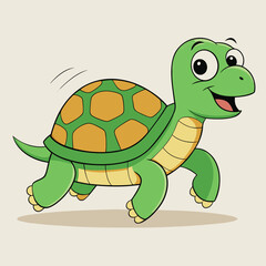 Animated Tortoise: A cheerful animated tortoise joyfully scurries along, its vibrant green shell gleaming against the light backdrop, exuding a sense of happiness and adventure.