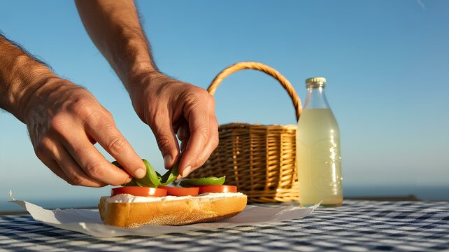Celebrating National Picnic Month with a fresh sandwich and refreshing drink outdoors