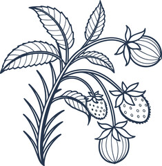 Black and white seamless floral pattern with vintage flower and leaf illustrations