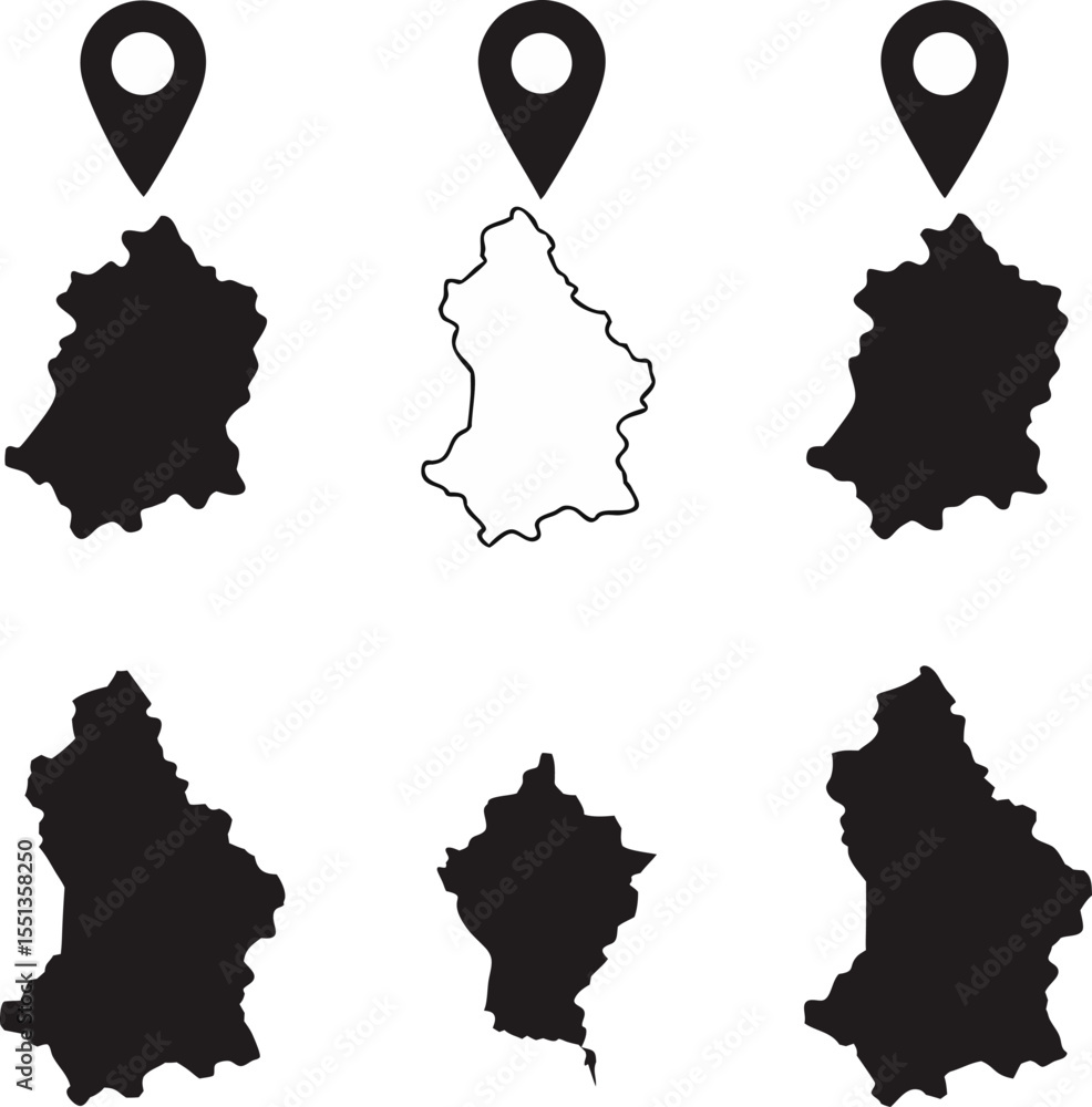 Aufkleber luxembourg map icons and location markers showing geographical points of interest and travel destina