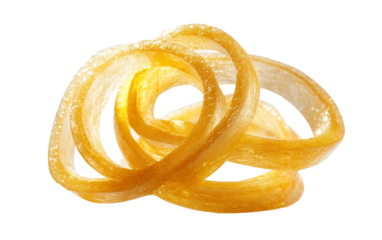 Whimsical concept of onion rings spinning into a glowing cosmic portal blending surreal food art with imaginative energy isolated on transparent background PNG