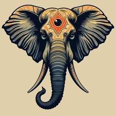 Decorative illustration of an elephant with intricate patterns  