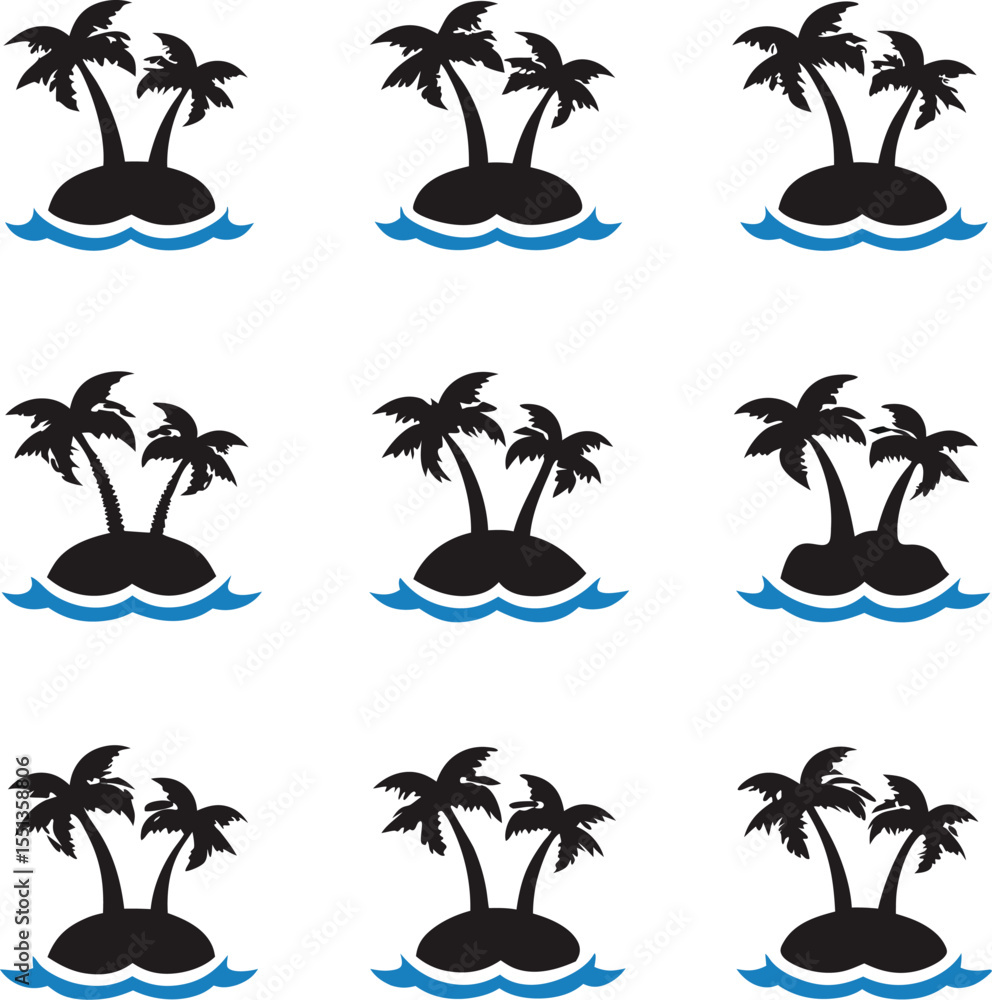 Poster repeating pattern of island palm trees on a white background tropical vacation design elements perfe