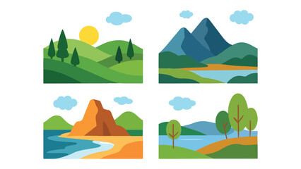 Mountain Travel and Nature Illustration Scenic Valleys, Adventure Holidays, and Outdoor Exploration for Tourism, Hiking, and Vacation Designs Travel and Tours