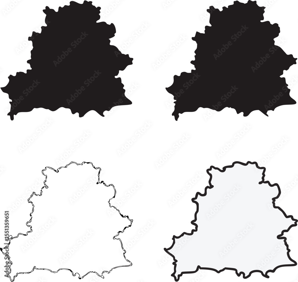Poster silhouette and outlined variations of the belarus map demonstrating different styles and vector desi