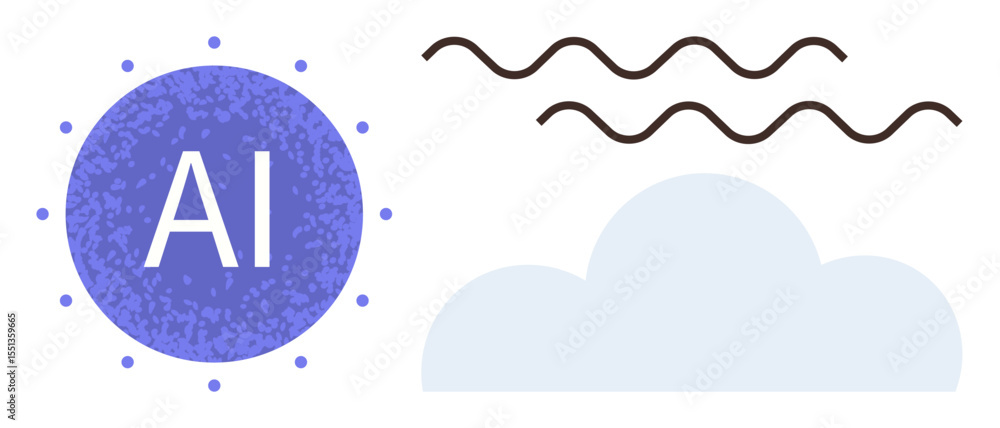 Poster ai text inside circle symbolizing technology, cloud representing online storage and connection, wavy