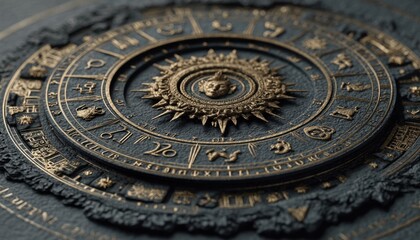 Intricate Gold And Dark Gray Stone Zodiac Clock Design