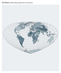 World Map in Bottomley projection with countries style. High detail world map for infographics, education, reports, and presentations. Vector illustration.