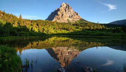 Obraz premium Majestic Mountain Reflected In Calm Lake