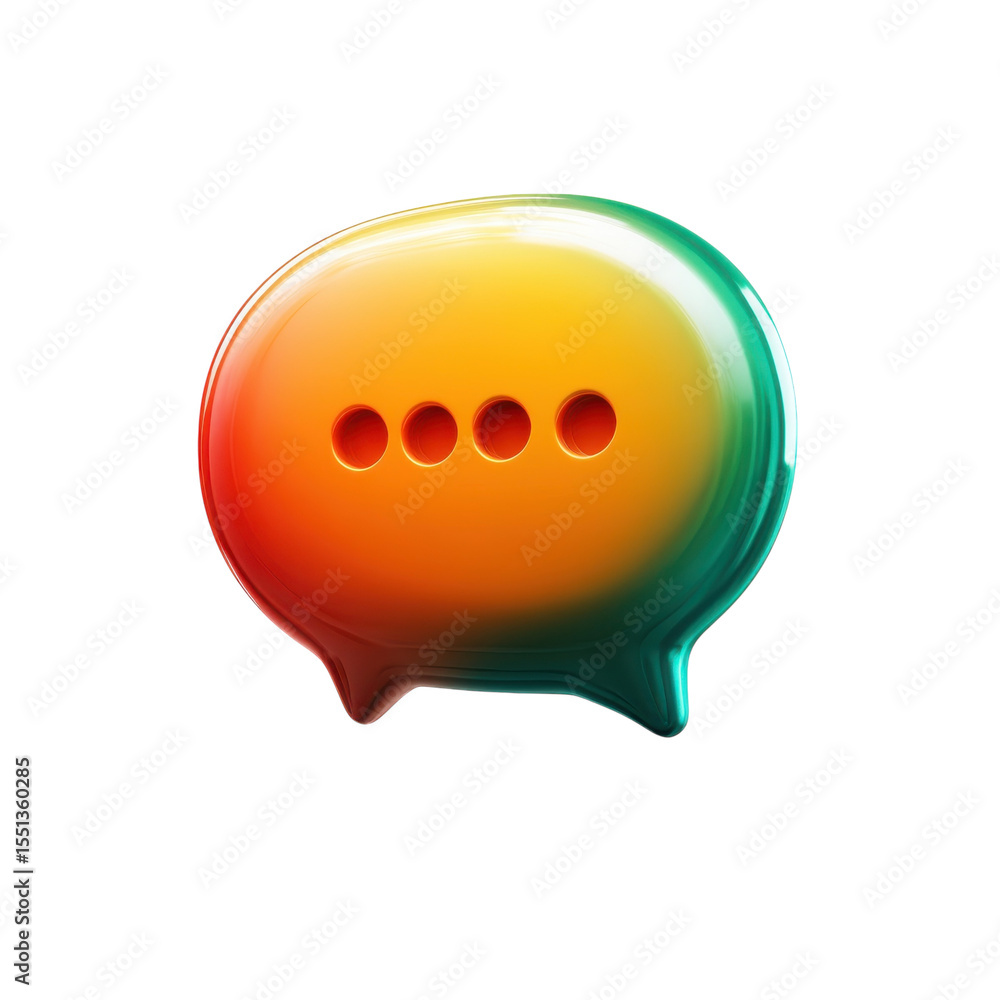 Poster rainbow chat bubble glossy speech icon for mobile app notification modern on transparent background