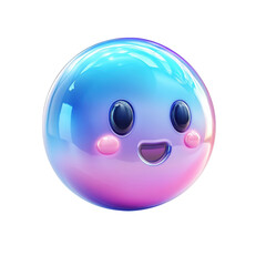 Fototapeta premium Cute Bubble Emoji with Pastel Colors 3D Render Glowing Cheerful Expression on transparent background