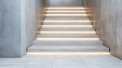 Obraz premium Modern stairwell with illuminated steps creating sleek and inviting atmosphere