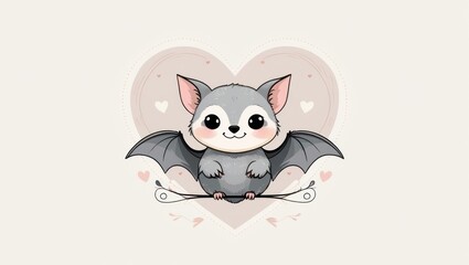 Cute gray bat character illustration.