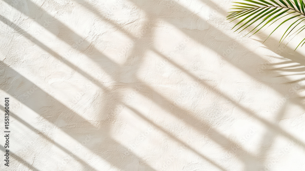 Poster soft shadows stretch across textured wall, creating serene atmosphere with hint of nature