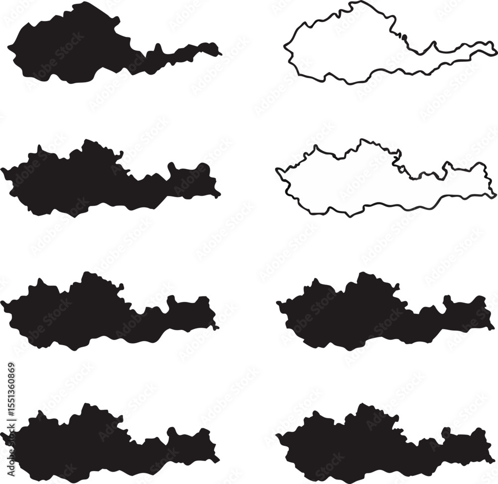 Poster silhouettes of a landmass showing vector graphics in black and white styles for design and creative 