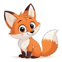 Cheerful Cartoon Fox Cub Sitting with Transparent Background, Cute Animal Design