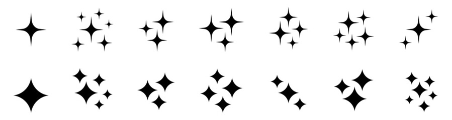 Star icon. Shine icon. Twinkling stars set. Symbol of sparkle, glint, gleam, etc.