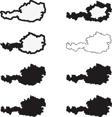 Fototapeta premium Stylized vector illustrations of austria outlines featuring various black and white silhouette representations ideal for design projects