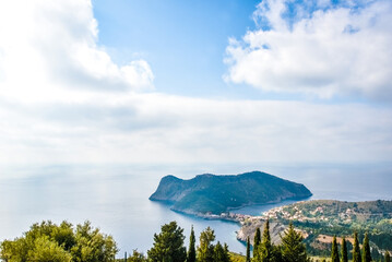 Beautiful landscape with rocks on the coast of the Ionian Sea near Asos town in Kefalonia, Greece....