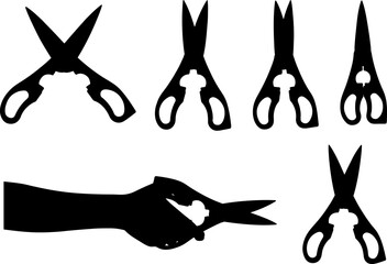 Set of different kitchen scissors isolated on white